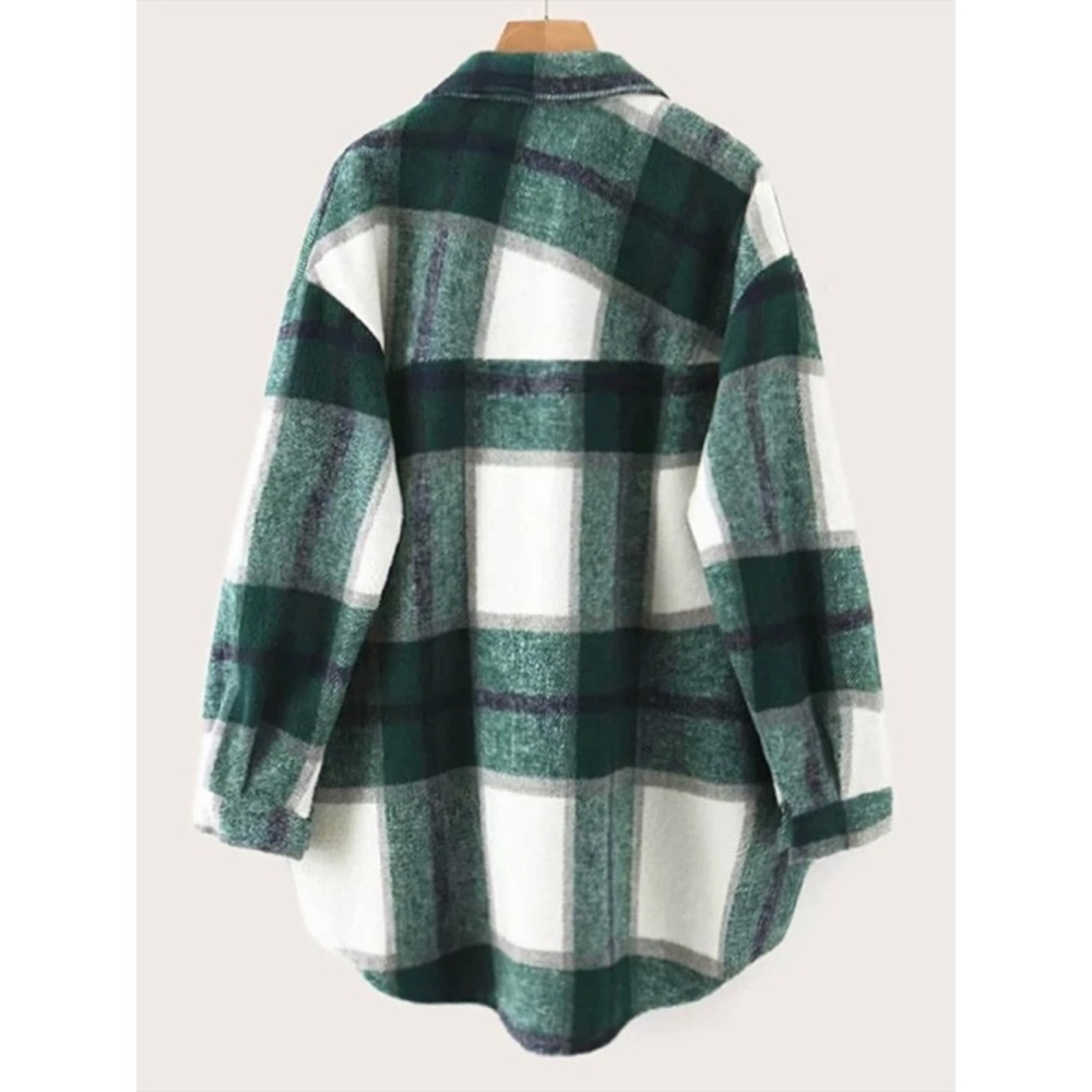 PLUS Plaid round hem shacket button up jacket - Picture 2 of 15